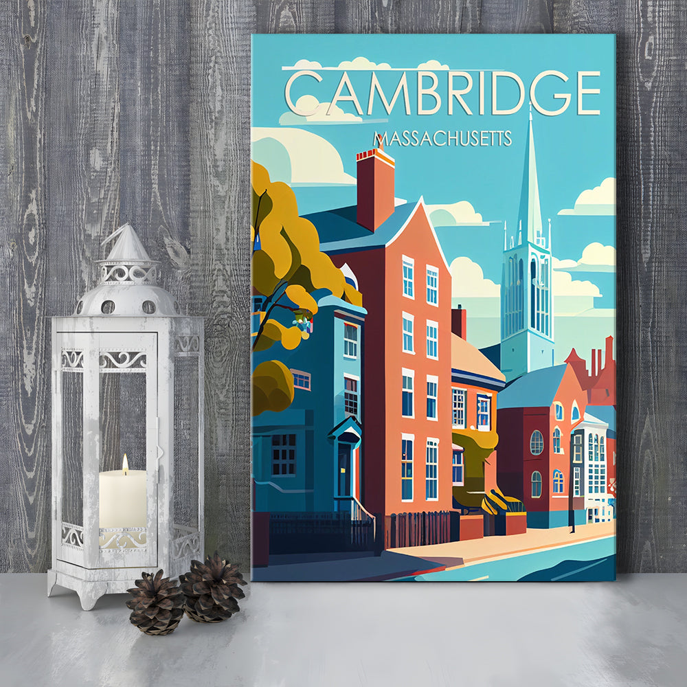 Cambridge Massachusetts Retro Art Print, Cambridge City Wall Art, Canvas Print, Painting Canvas, Living Room Decor