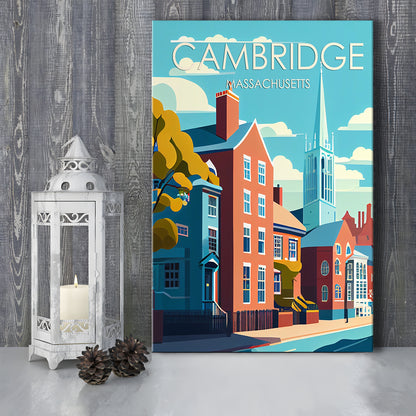 Cambridge Massachusetts Retro Art Print, Cambridge City Wall Art, Canvas Print, Painting Canvas, Living Room Decor