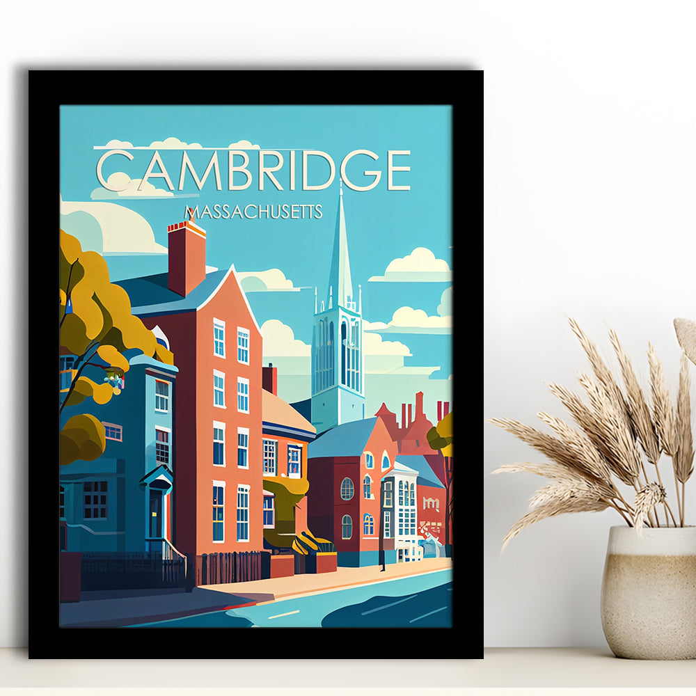 Cambridge Massachusetts Retro Art Print, Cambridge City Wall Art, Framed Art Print, Picture Framed, Painting Art