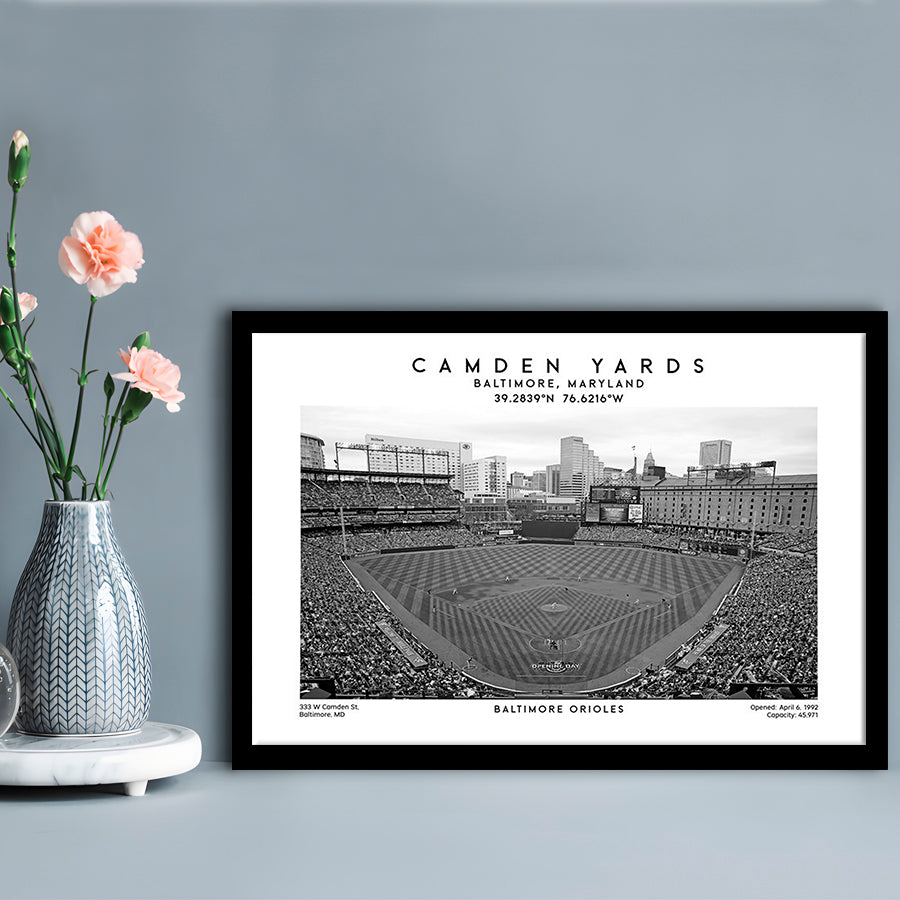 Camden Yards Stadium Black And White, Baltimore Baseball Stadium, Oriole Park Art Print, Framed Art Print Wall Decor