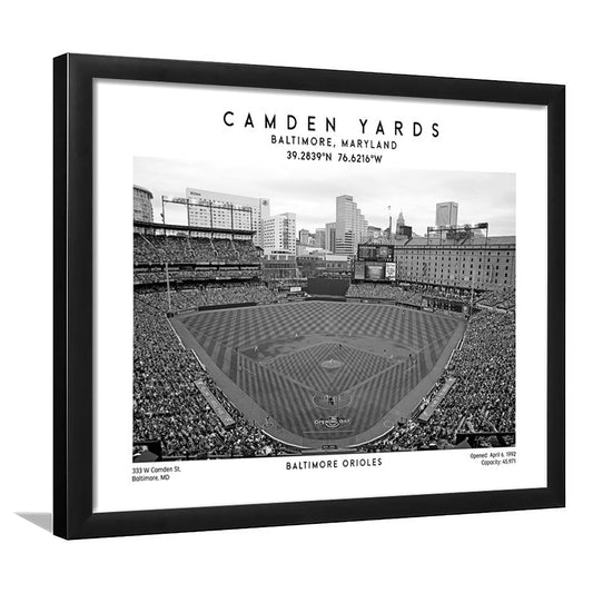 Camden Yards Stadium Black And White, Baltimore Baseball Stadium, Oriole Park Art Print, Framed Art Print Wall Decor
