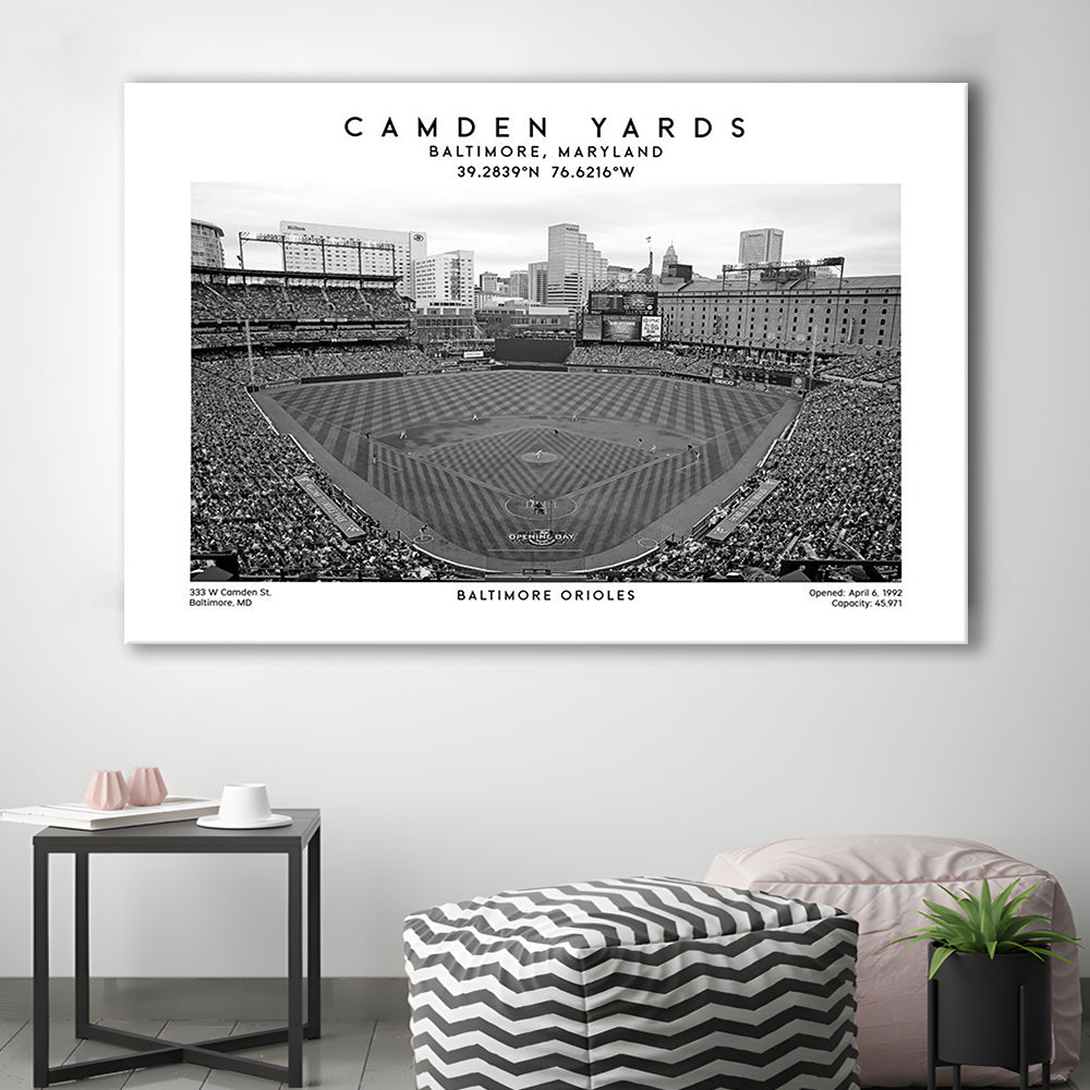 Camden Yards Stadium Black And White, Baltimore Baseball Stadium, Oriole Park Art Print, Canvas Print Wall Art, Man Cave Gift