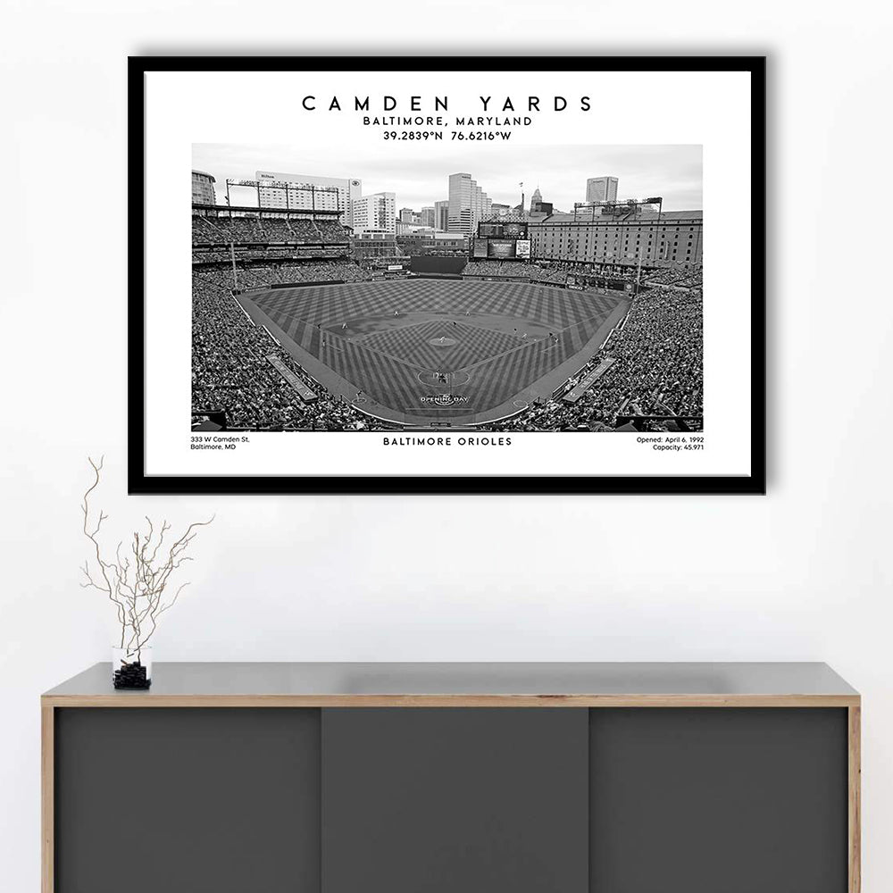 Camden Yards Stadium Black And White, Baltimore Baseball Stadium, Oriole Park Art Print, Framed Art Print Wall Decor