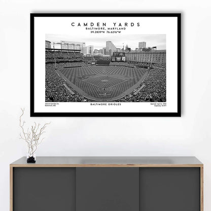 Camden Yards Stadium Black And White, Baltimore Baseball Stadium, Oriole Park Art Print, Framed Art Print Wall Decor