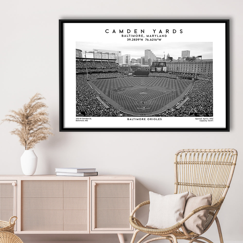 Camden Yards Stadium Black And White, Baltimore Baseball Stadium, Oriole Park Art Print, Framed Canvas Print Wall Art