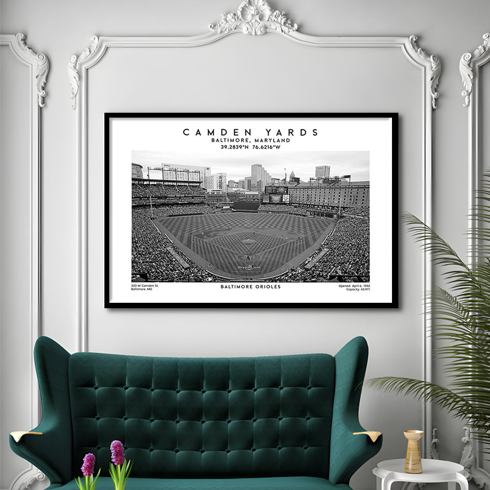 Camden Yards Stadium Black And White, Baltimore Baseball Stadium, Oriole Park Art Print, Framed Art Print Wall Decor