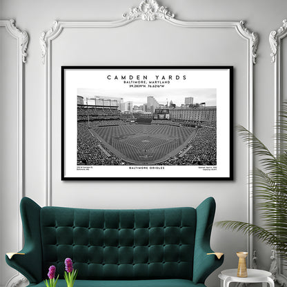 Camden Yards Stadium Black And White, Baltimore Baseball Stadium, Oriole Park Art Print, Framed Art Print Wall Decor