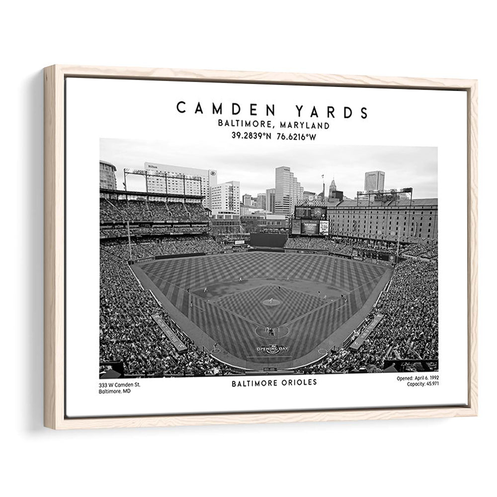Camden Yards Stadium Black And White, Baltimore Baseball Stadium, Oriole Park Art Print, Framed Canvas Print Wall Art