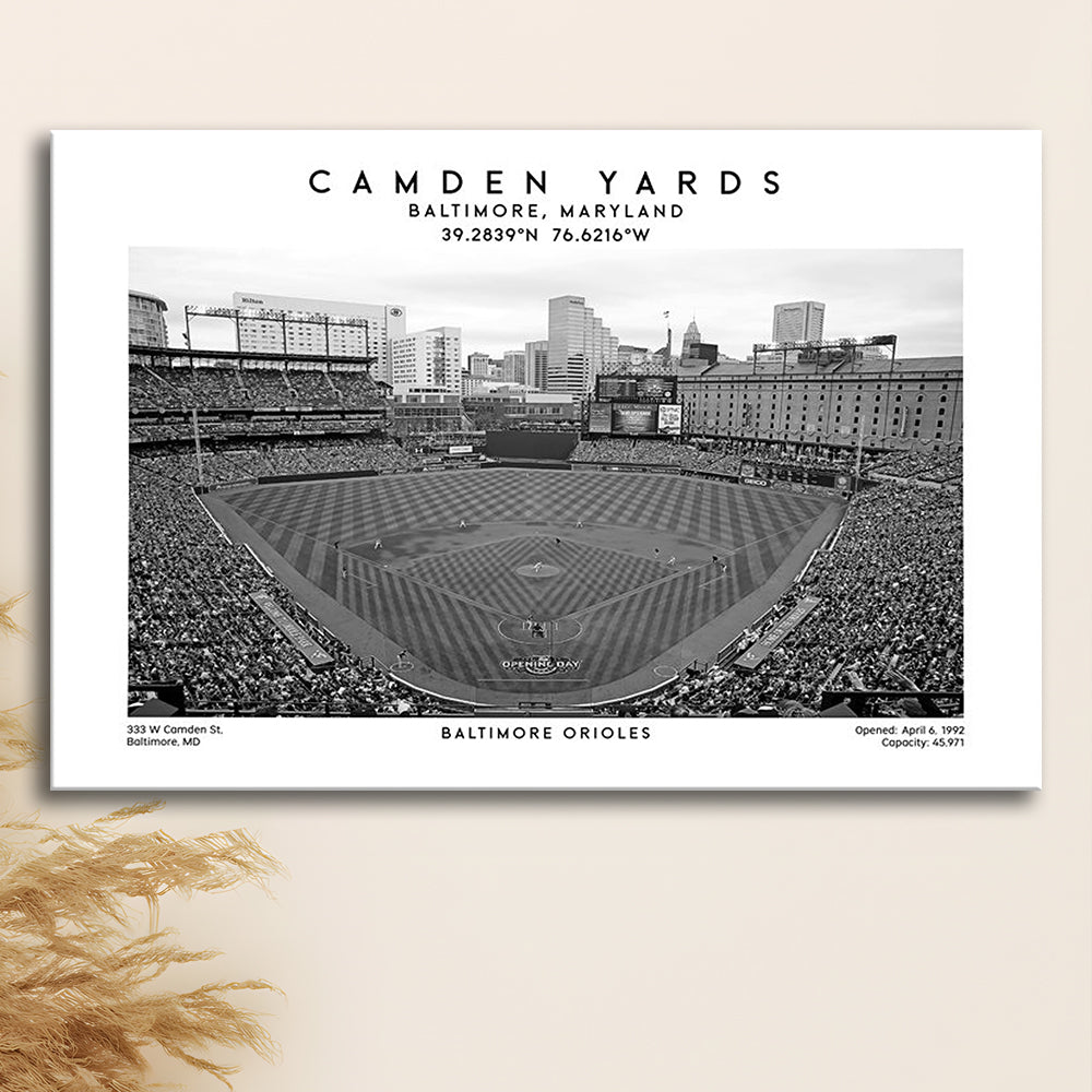 Camden Yards Stadium Black And White, Baltimore Baseball Stadium, Oriole Park Art Print, Canvas Print Wall Art, Man Cave Gift