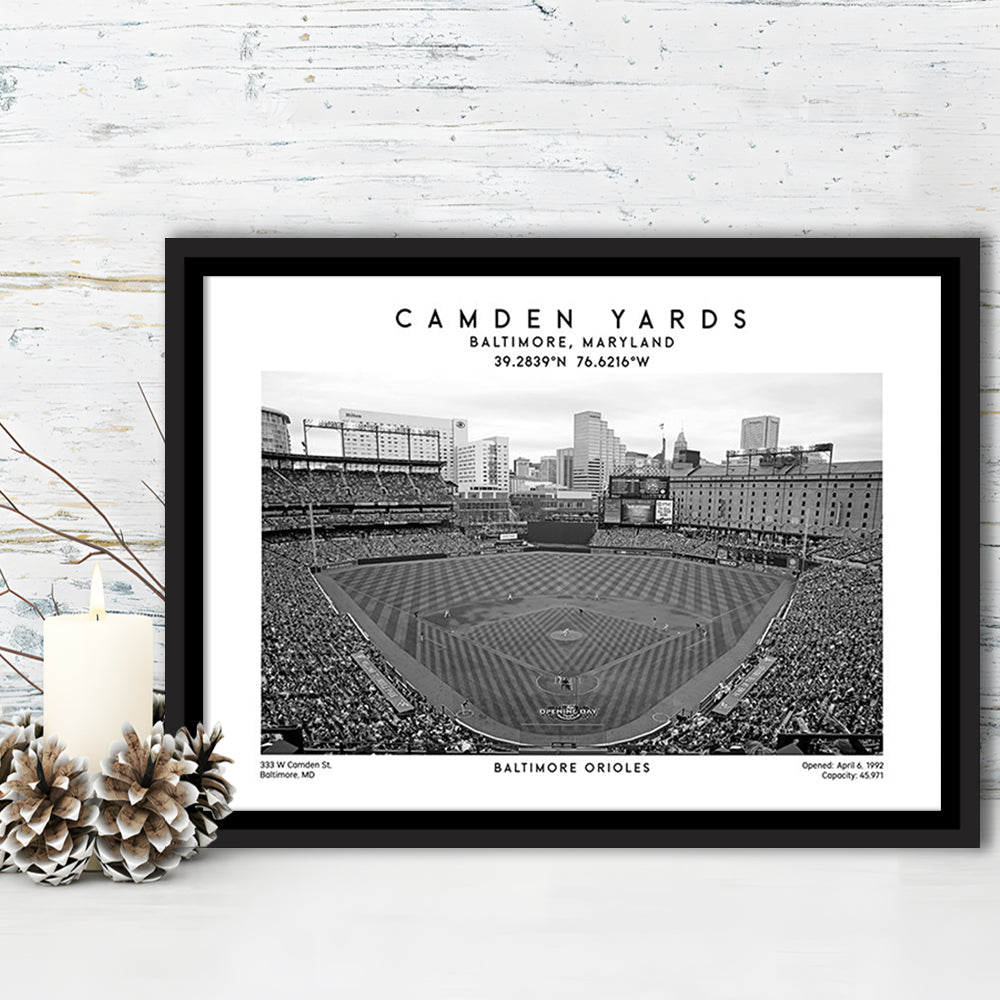 Camden Yards Stadium Black And White, Baltimore Baseball Stadium, Oriole Park Art Print, Framed Canvas Print Wall Art
