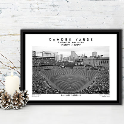Camden Yards Stadium Black And White, Baltimore Baseball Stadium, Oriole Park Art Print, Framed Canvas Print Wall Art