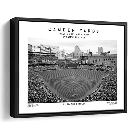 Camden Yards Stadium Black And White, Baltimore Baseball Stadium, Oriole Park Art Print, Framed Canvas Print Wall Art