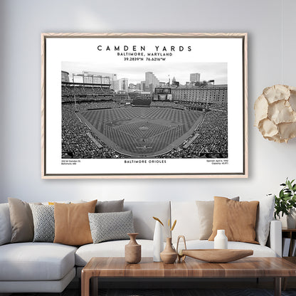 Camden Yards Stadium Black And White, Baltimore Baseball Stadium, Oriole Park Art Print, Framed Canvas Print Wall Art