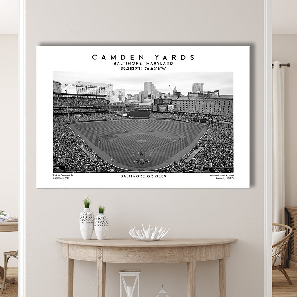 Camden Yards Stadium Black And White, Baltimore Baseball Stadium, Oriole Park Art Print, Canvas Print Wall Art, Man Cave Gift