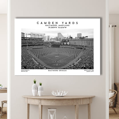 Camden Yards Stadium Black And White, Baltimore Baseball Stadium, Oriole Park Art Print, Canvas Print Wall Art, Man Cave Gift