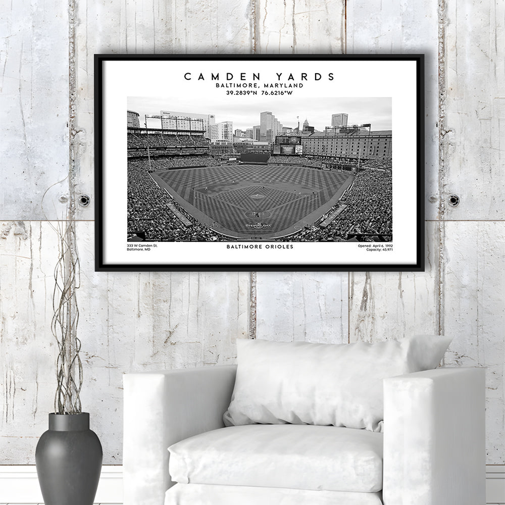Camden Yards Stadium Black And White, Baltimore Baseball Stadium, Oriole Park Art Print, Framed Canvas Print Wall Art