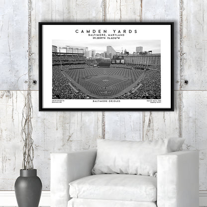 Camden Yards Stadium Black And White, Baltimore Baseball Stadium, Oriole Park Art Print, Framed Canvas Print Wall Art