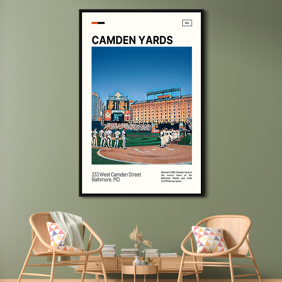 Camden Yards Print, Baltimore Orioles Stadium Canvas Art, Man Cave Gift, Floating Framed Canvas Print Wall Art