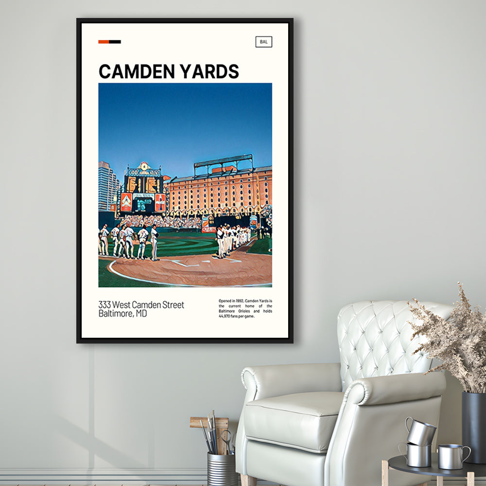 Camden Yards Print, Baltimore Orioles Stadium Canvas Art, Man Cave Gift, Floating Framed Canvas Print Wall Art