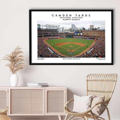 Camden Yards, Baltimore Orioles Baseball Stadium, Oriole Park Wall Art Print, Framed Canvas Print Wall Art
