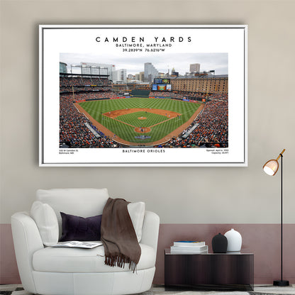 Camden Yards, Baltimore Orioles Baseball Stadium, Oriole Park Wall Art Print, Framed Canvas Print Wall Art