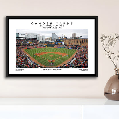 Camden Yards, Baltimore Orioles Baseball Stadium, Oriole Park Wall Art Print, Framed Canvas Print Wall Art