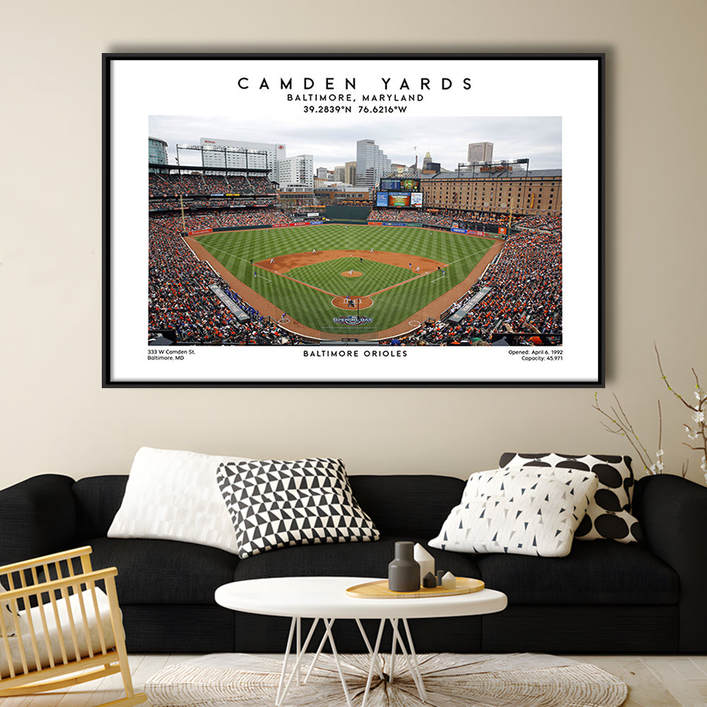 Camden Yards, Baltimore Orioles Baseball Stadium, Oriole Park Wall Art Print, Framed Canvas Print Wall Art