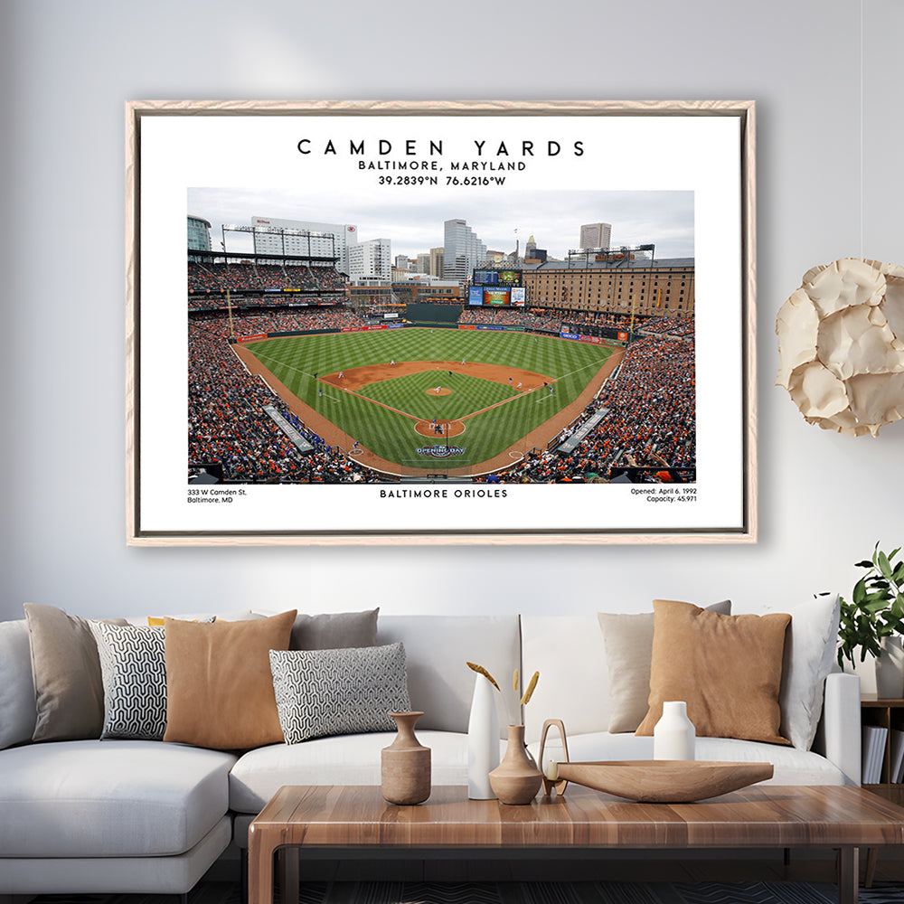 Camden Yards, Baltimore Orioles Baseball Stadium, Oriole Park Wall Art Print, Framed Canvas Print Wall Art