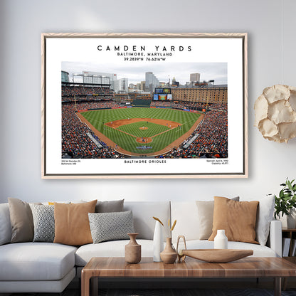 Camden Yards, Baltimore Orioles Baseball Stadium, Oriole Park Wall Art Print, Framed Canvas Print Wall Art