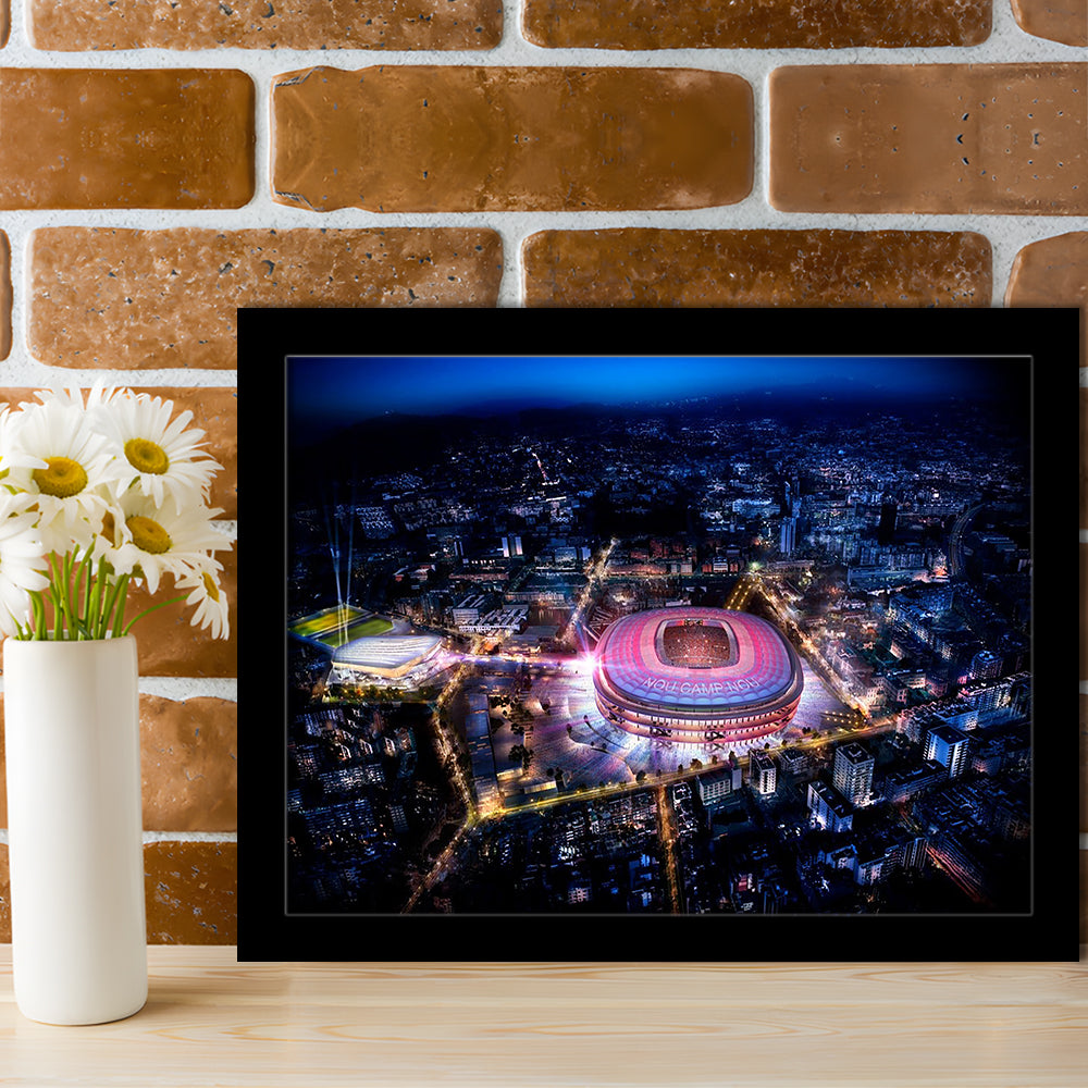 Camp Nou Aerial View, Stadium Canvas, Sport Art, Gift for him, Framed Art Print Wall Decor, Picture Framed