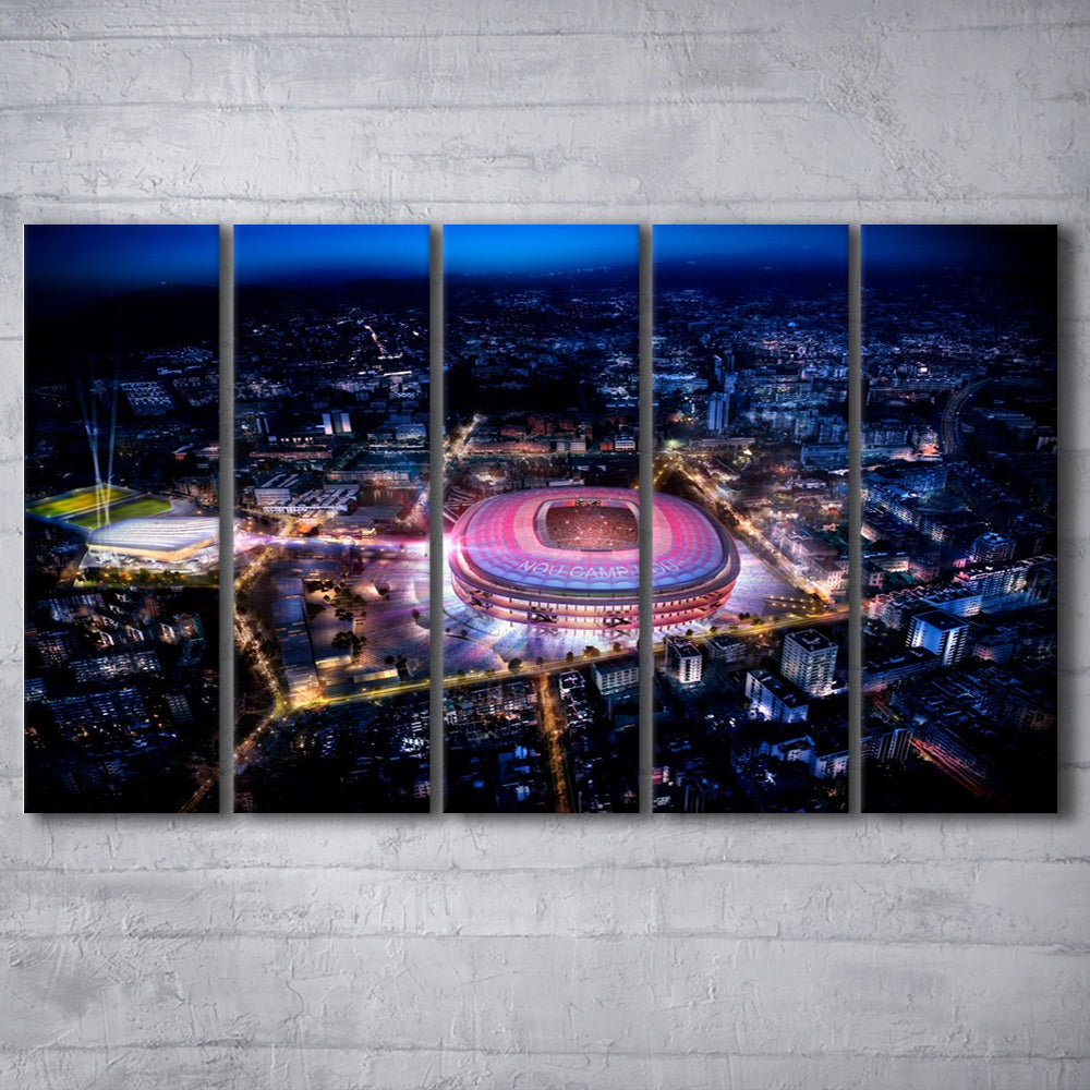 Camp Nou Aerial View, Stadium Canvas, Sport Art, 5 Panel B, Extra Large Canvas, Canvas Print Wall Art