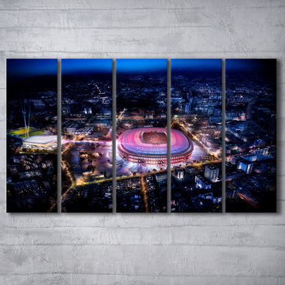 Camp Nou Aerial View, Stadium Canvas, Sport Art, 5 Panel B, Extra Large Canvas, Canvas Print Wall Art