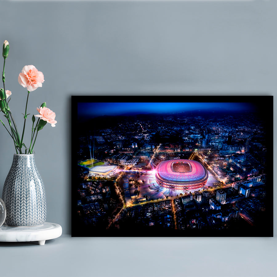 Camp Nou Aerial View, Stadium Canvas, Sport Art, Gift for him, Framed Art Print Wall Decor, Picture Framed