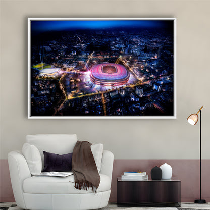 Camp Nou Aerial View, Stadium Canvas, Sport Art, Framed Canvas Print Wall Art, Floating Frame