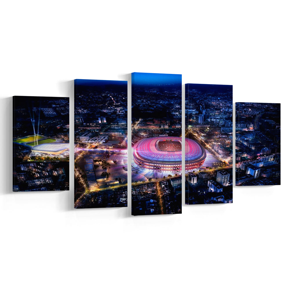Camp Nou Aerial View, Stadium Canvas, Sport Art, Gift for him, 5 Panel, Large Canvas, Canvas Print Wall Art
