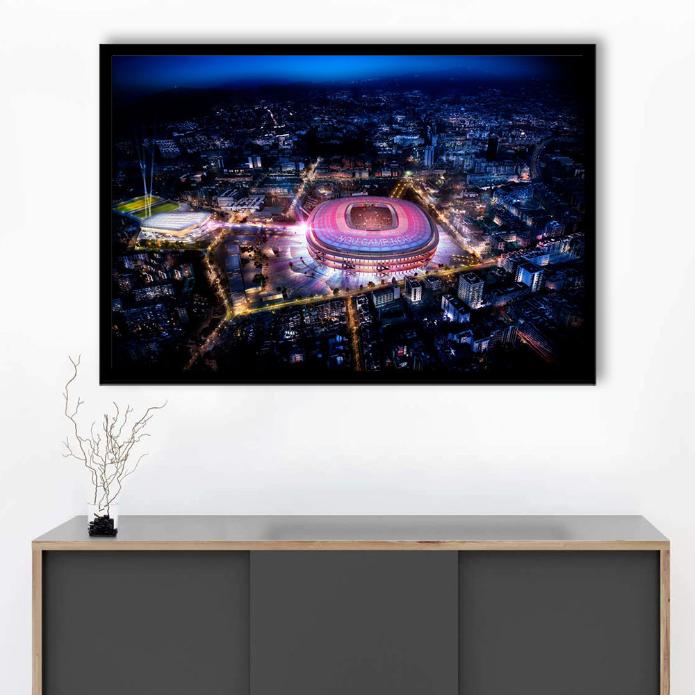 Camp Nou Aerial View, Stadium Canvas, Sport Art, Gift for him, Framed Art Print Wall Decor, Picture Framed