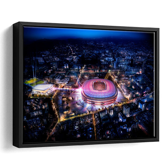 Camp Nou Aerial View, Stadium Canvas, Sport Art, Framed Canvas Print Wall Art, Floating Frame