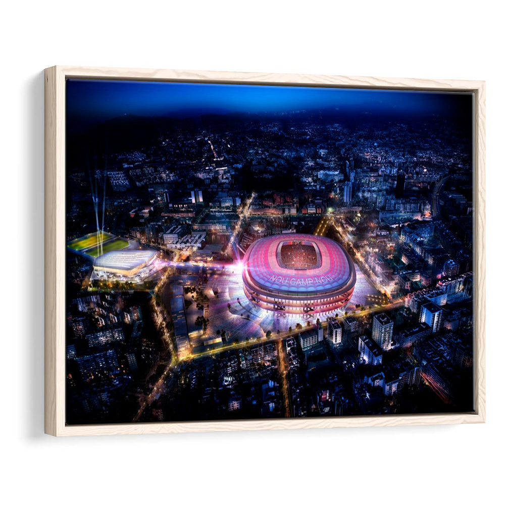 Camp Nou Aerial View, Stadium Canvas, Sport Art, Framed Canvas Print Wall Art, Floating Frame