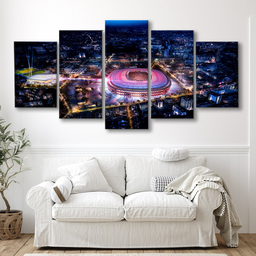 Camp Nou Aerial View, Stadium Canvas, Sport Art, Gift for him, 5 Panel, Large Canvas, Canvas Print Wall Art