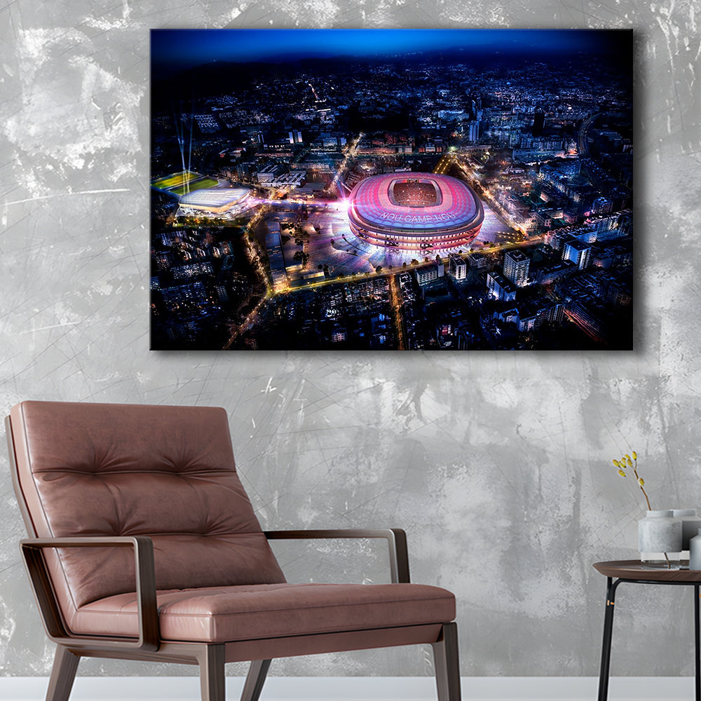 Camp Nou Aerial View, Stadium Canvas, Sport Art, Gift for him, Man Cave Decor, Art Print, Canvas Print Wall Art