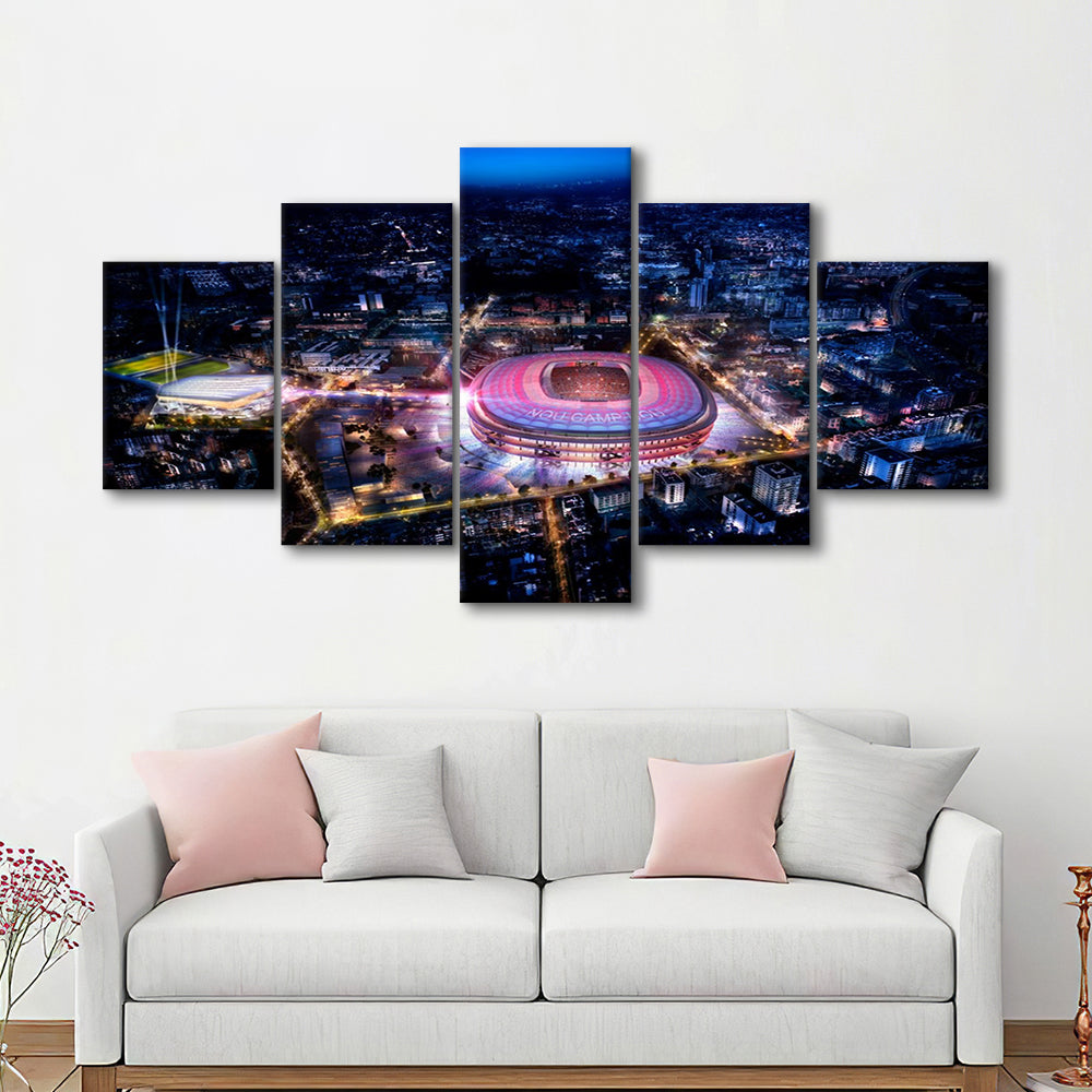 Camp Nou Aerial View, Stadium Canvas, Sport Art, Gift for him, 5 Panel, Large Canvas, Canvas Print Wall Art