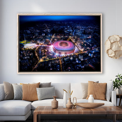 Camp Nou Aerial View, Stadium Canvas, Sport Art, Framed Canvas Print Wall Art, Floating Frame