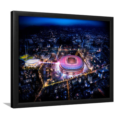 Camp Nou Aerial View, Stadium Canvas, Sport Art, Gift for him, Framed Art Print Wall Decor, Picture Framed