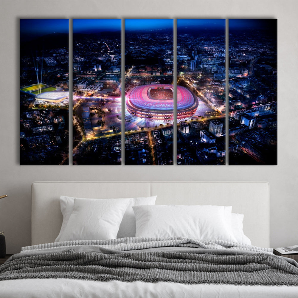 Camp Nou Aerial View, Stadium Canvas, Sport Art, 5 Panel B, Extra Large Canvas, Canvas Print Wall Art