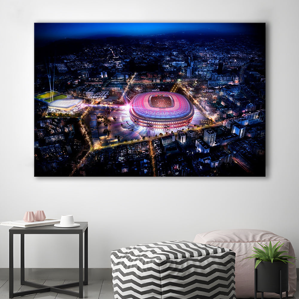 Camp Nou Aerial View, Stadium Canvas, Sport Art, Gift for him, Man Cave Decor, Art Print, Canvas Print Wall Art