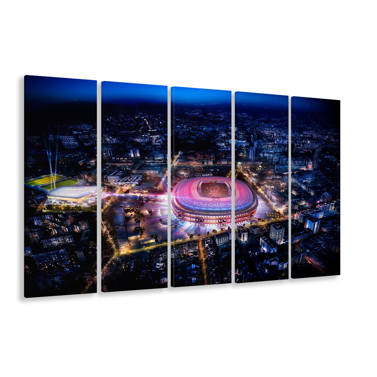 Camp Nou Aerial View, Stadium Canvas, Sport Art, 5 Panel B, Extra Large Canvas, Canvas Print Wall Art