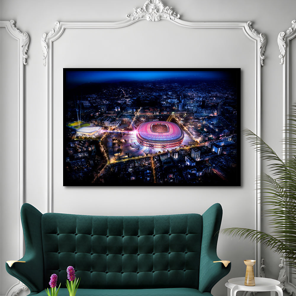 Camp Nou Aerial View, Stadium Canvas, Sport Art, Gift for him, Framed Art Print Wall Decor, Picture Framed