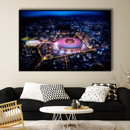 Camp Nou Aerial View, Stadium Canvas, Sport Art, Framed Canvas Print Wall Art, Floating Frame