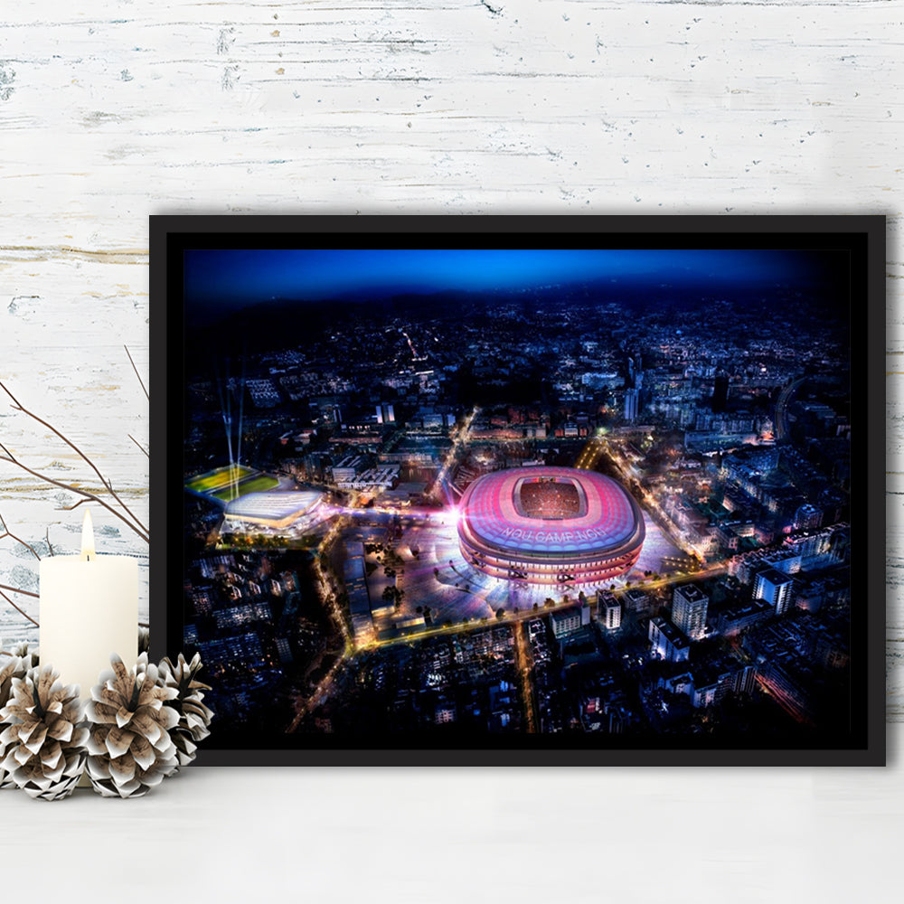 Camp Nou Aerial View, Stadium Canvas, Sport Art, Framed Canvas Print Wall Art, Floating Frame