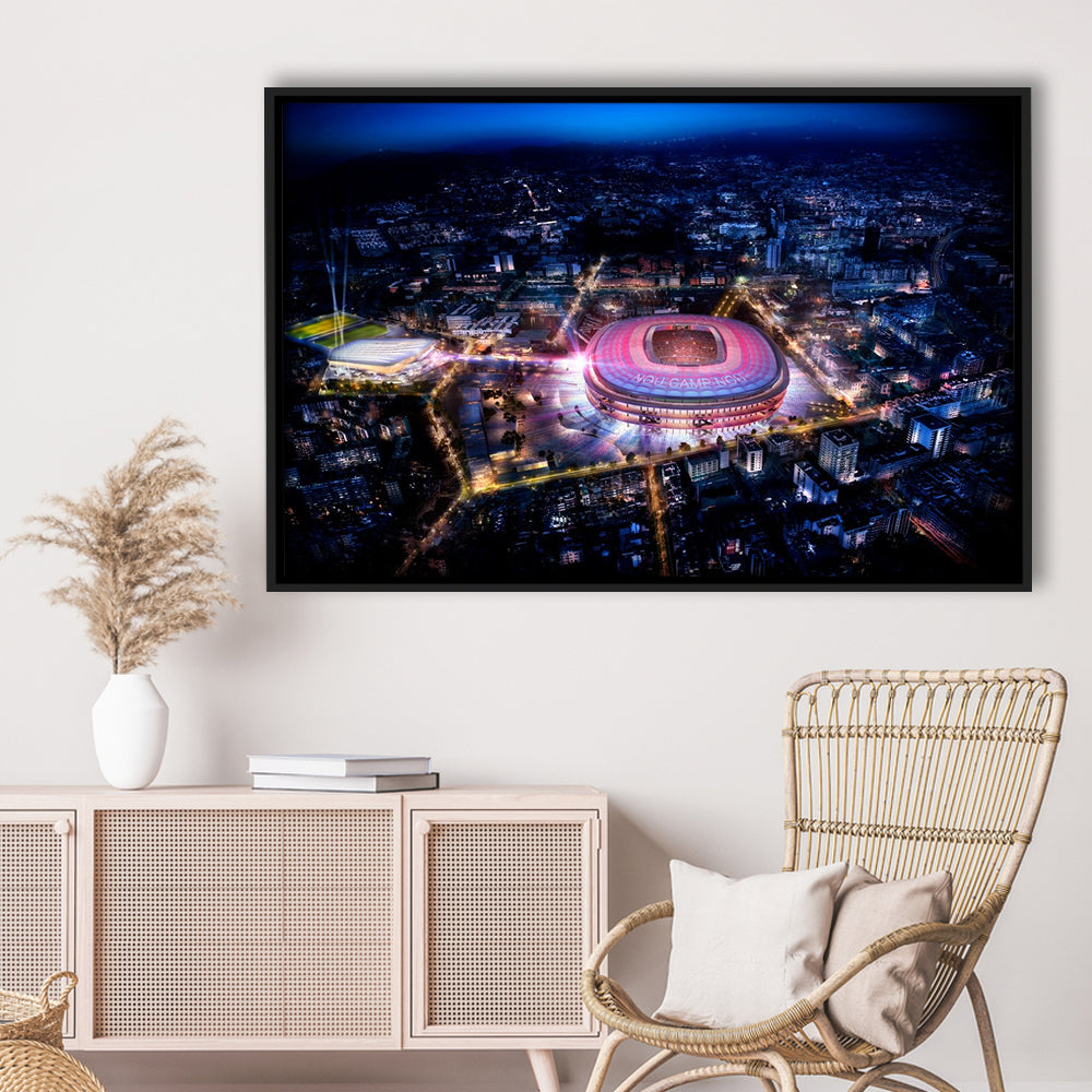Camp Nou Aerial View, Stadium Canvas, Sport Art, Framed Canvas Print Wall Art, Floating Frame